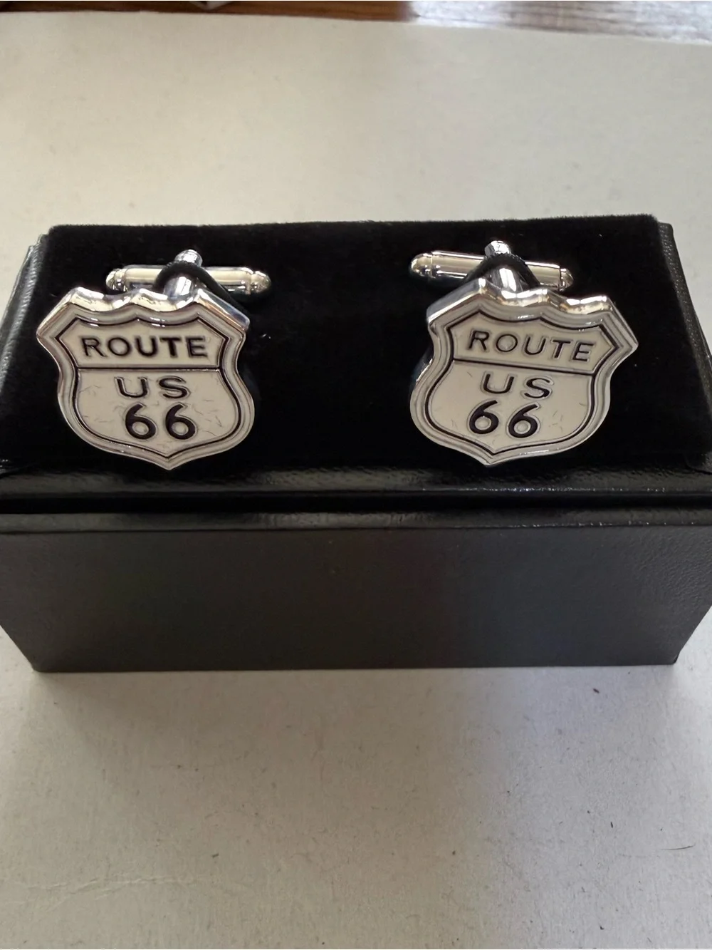 New In Box Cufflinks - Silvertone ROUTE 66